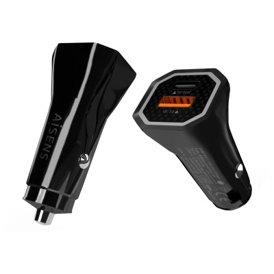 Cargador de Coche Aisens ASCH-CAR2PQC-BK/ 1xUSB-Tipo C/ 1xUSB/