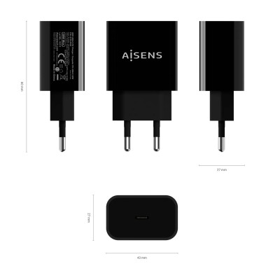 Cargador de Pared Aisens A110-0538/ 1xUSB Tipo-C PD3.0/ 20W/