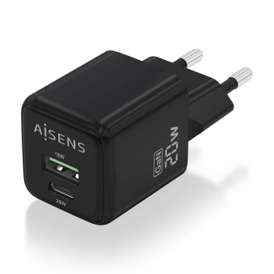 Cargador Gan de Pared Aisens ASCH-20W2P011-BK/ 1xUSB Tipo-C/