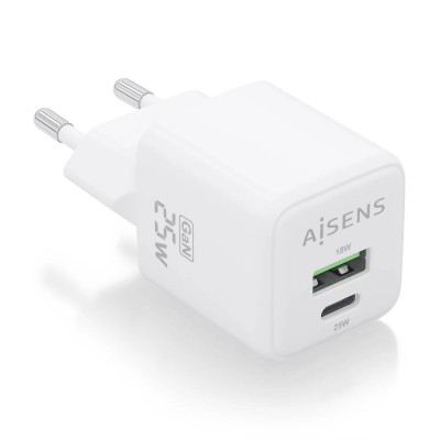 Cargador Gan de Pared Aisens ASCH-25W2P014-W/ 1xUSB Tipo-C/