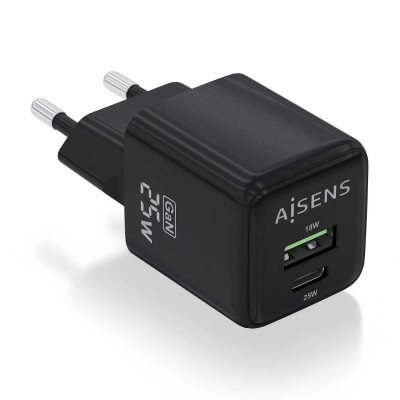 Cargador Gan de Pared Aisens ASCH-25W2P015-BK/ 1xUSB Tipo-C/