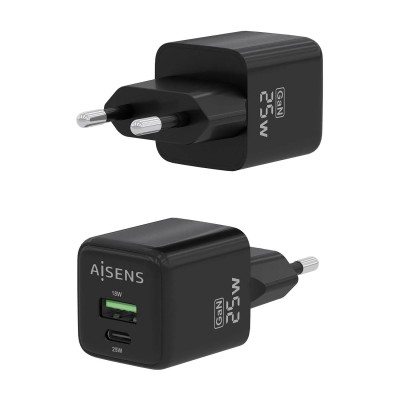 Cargador Gan de Pared Aisens ASCH-25W2P015-BK/ 1xUSB Tipo-C/