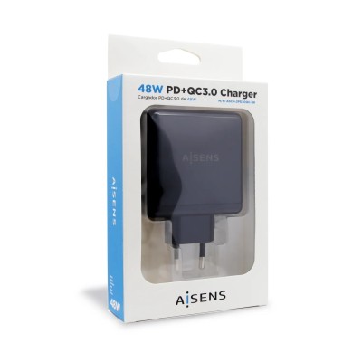 Cargador de Pared Aisens ASCH-2PD30QC-BK/ 1xUSB Tipo-C/ 1x USB/