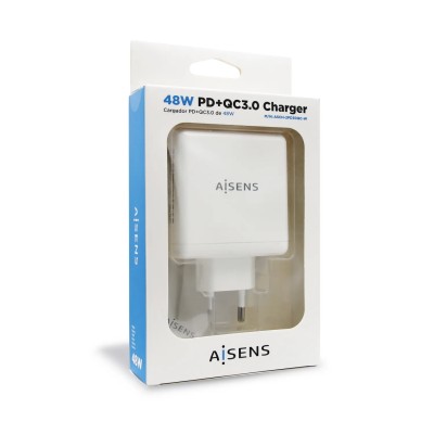 Cargador de Pared Aisens ASCH-2PD30QC-W/ 1xUSB Tipo-C/ 1x USB/