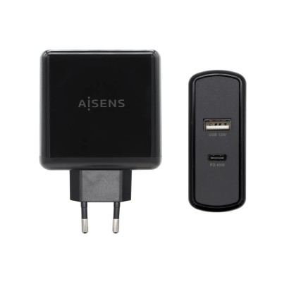 Cargador de Pared Aisens ASCH-2PD45A-BK/ 1xUSB Tipo-C/ 1x USB/