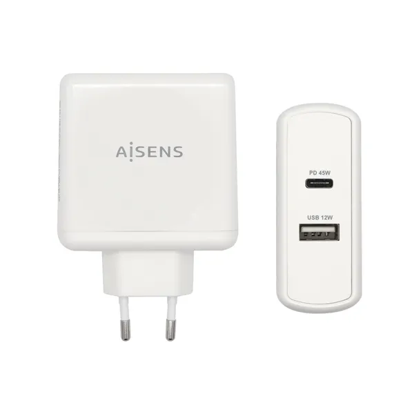 Cargador de Pared Aisens ASCH-2PD45A-W/ 1xUSB Tipo-C/ 1x USB/ 57W