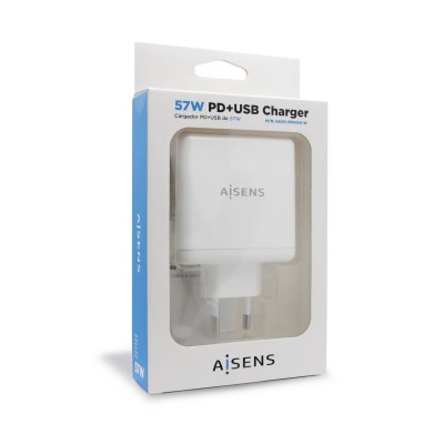 Cargador de Pared Aisens ASCH-2PD45A-W/ 1xUSB Tipo-C/ 1x USB/