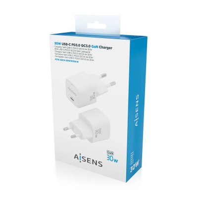 Cargador Gan de Pared Aisens ASCH-30W1P018-W/ 1xUSB Tipo-C/ 30W