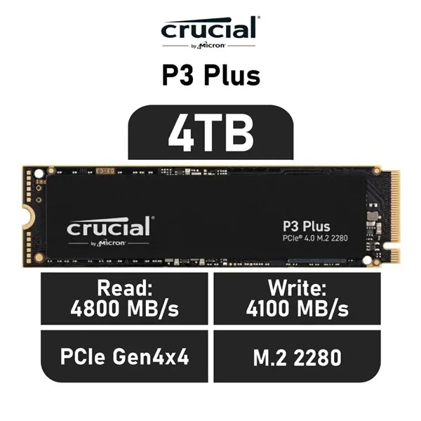 Crucial P3 Plus SSD 4TB NVMe a 4800MB/s PCIe 4.0 M.2 2280