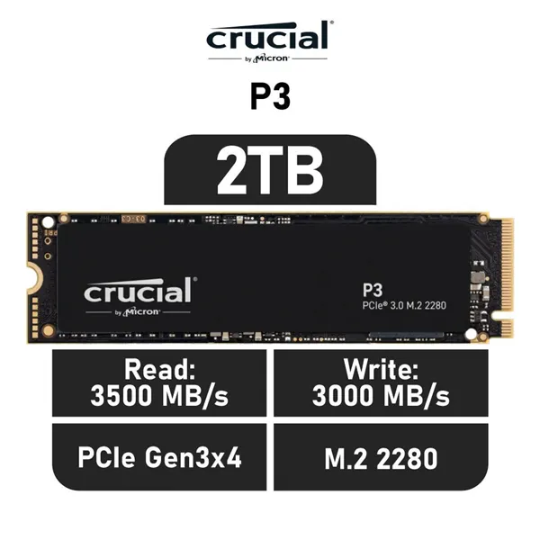 Crucial P3 SSD 2TB NVMe a 3500MB/s PCIe 3.0 M.2 2280