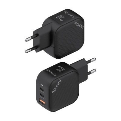 Cargador Gan de Pared Aisens ASCH-65W3P027-BK/ 2xUSB Tipo-C/