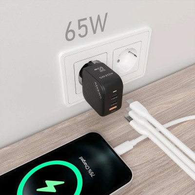 Cargador Gan de Pared Aisens ASCH-65W3P027-BK/ 2xUSB Tipo-C/