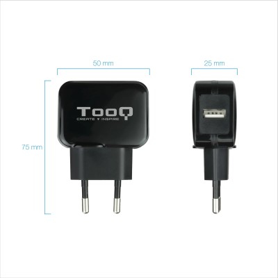 Cargador de Pared TooQ TQWC-1S01/ 1xUSB/ 12W/ Negro