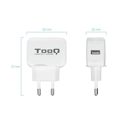 Cargador de Pared TooQ TQWC-1S01WT/ 1xUSB/ 12W/ Blanco