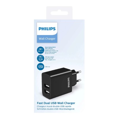 Cargador de Pared Philips DLP2610/ 2xUSB/ 15.5W