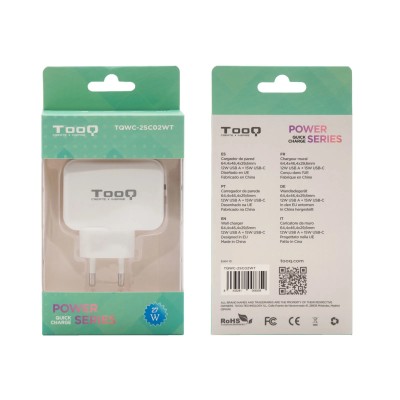 Cargador de Pared TooQ TQWC-2SC02WT/ 1xUSB Tipo-C/ 1x USB/ 27W