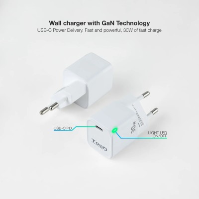 Cargador Gan de Pared TooQ TQWC-GANPD30WT/ 1xUSB Tipo-C/ 30W