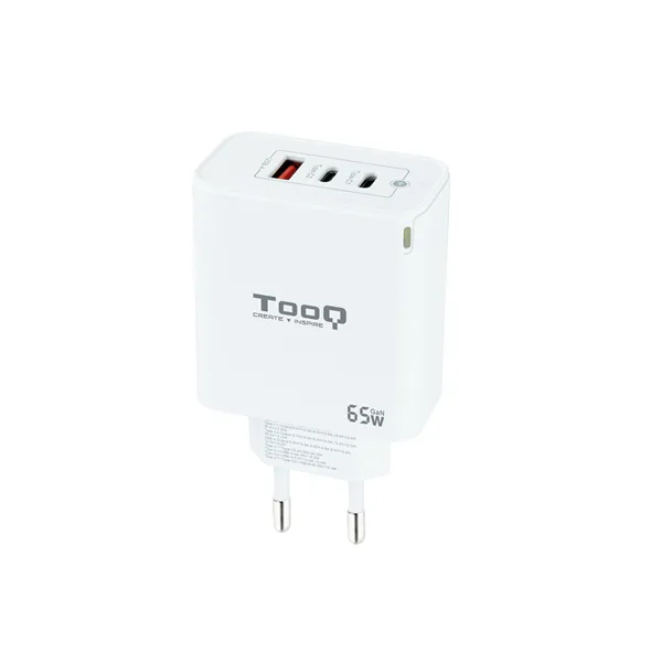 Cargador Gan de Pared TooQ TQWC-GANQC2PD65WT/ 2xUSB Tipo-C/ 1xUSB/ 65W