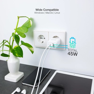 Cargador Gan de Pared TooQ TQWC-GANQCPD45WT/ 1xUSB Tipo-C/