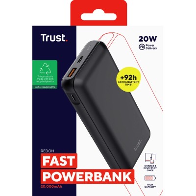 Powerbank 20000mAh Trust Redoh/ 18W/ Negra