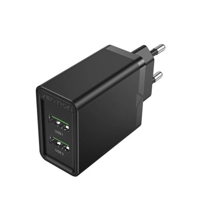 Cargador de Pared Vention FBAB0-EU/ 2xUSB/ 18W/ Negro