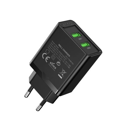 Cargador de Pared Vention FBAB0-EU/ 2xUSB/ 18W/ Negro