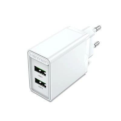 Cargador de Pared Vention FBAW0-EU/ 2xUSB/ 18W/ Blanco