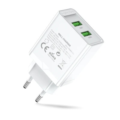 Cargador de Pared Vention FBAW0-EU/ 2xUSB/ 18W/ Blanco