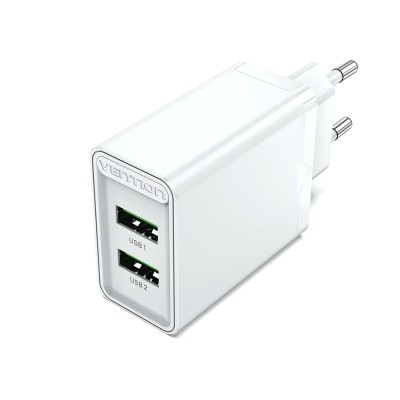 Cargador de Pared Vention FBAW0-EU/ 2xUSB/ 18W/ Blanco