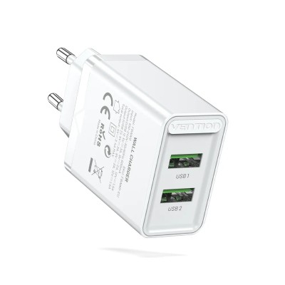 Cargador de Pared Vention FBAW0-EU/ 2xUSB/ 18W/ Blanco