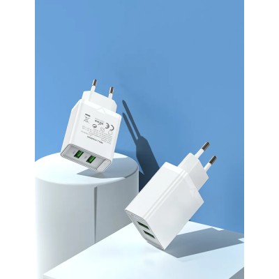 Cargador de Pared Vention FBAW0-EU/ 2xUSB/ 18W/ Blanco