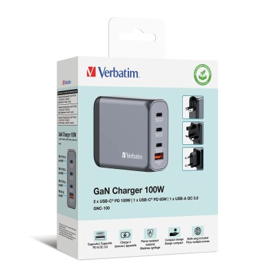 Cargador de Pared Universal Verbatim GNC-100/ 3xUSB Tipo-C/