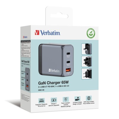 Cargador de Pared Universal Verbatim GNC-65/ 2xUSB Tipo-C/