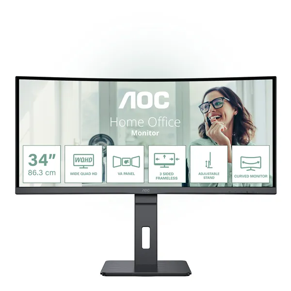 AOC CU34P3CV 34'/ WQHD/ Multimedia/ Regulable en altura/ Negro