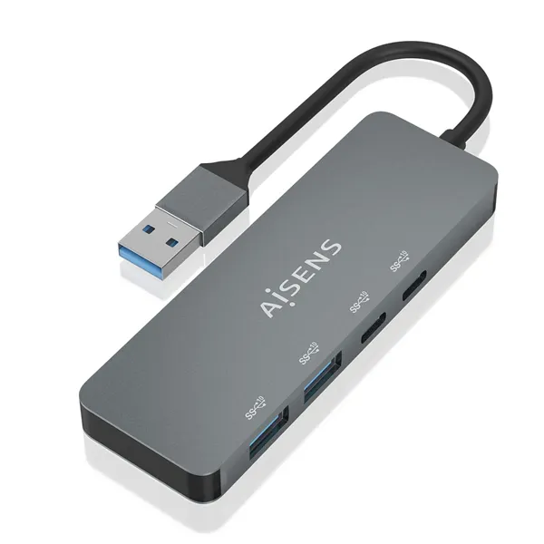 Hub USB 3.2 Aisens A106-0696/ 2xUSB/ 2xUSB Tipo-C/ Gris