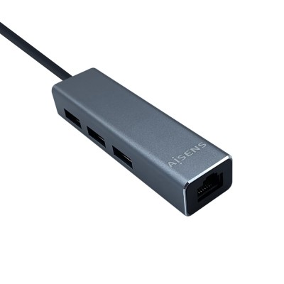 Hub USB Tipo-C Aisens A109-0396/ 3xUSB/ 1xRJ45/ Gris