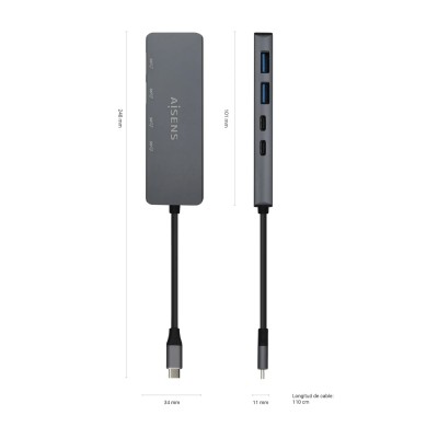 Hub USB Tipo-C Aisens A109-0744/ 2xUSB/ 2xUSB Tipo-C/ Gris