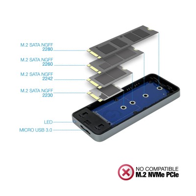 Caja Externa para Disco SSD M.2 SATA TooQ TQE-2281G/ USB 3.0/