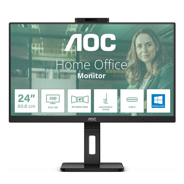 AOC 24P3CW 23.8'/ Full HD/ Webcam/ Multimedia/ Regulable en altura/ Negro