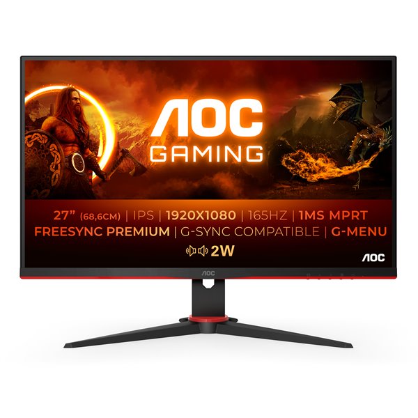 AOC Gaming 27G2SPAE 27'/ Full HD/ 1ms/ 165Hz/ IPS/ Multimedia/ Negro y Rojo