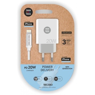 Cargador de Pared Tech One Tech TEC2262/ 1xUSB Tipo-C + Cable