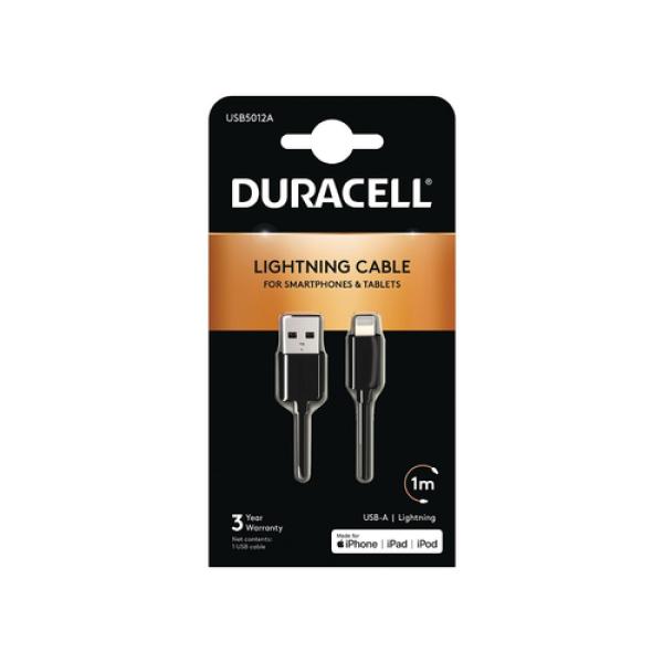 Cable USB Lightning Duracell USB5012A/ USB Macho - Lightning Macho/ 1m/ Negro