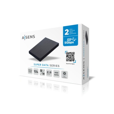 Aisens ASE-2530B Caja externa de aluminio Negro para Disco Duro