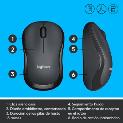 Ratón Inalámbrico Logitech Silent M220/ Hasta 1000 DPI/ Gris