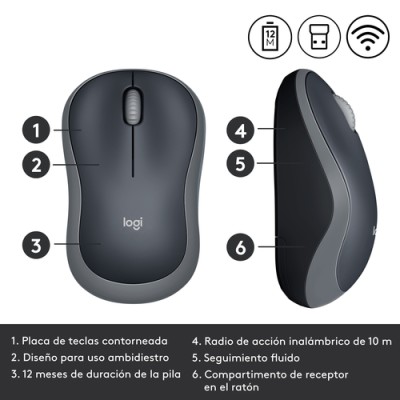 Ratón Inalámbrico Logitech M185/ Hasta 1000 DPI/ Gris