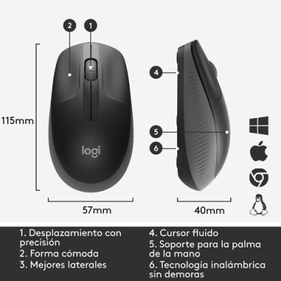 Ratón Inalámbrico Logitech M190/ Hasta 1000 DPI/ Gris Marengo