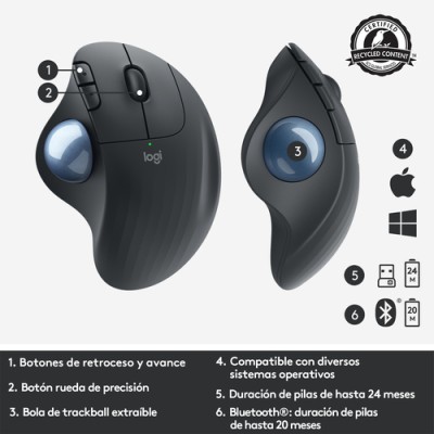 Ratón Trackball Inalámbrico por Bluetooth Logitech ERGO M575/