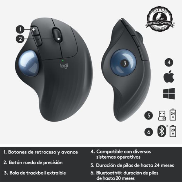 Ratón Trackball Inalámbrico por Bluetooth Logitech ERGO M575/ Hasta 2000 DPI/ Grafito