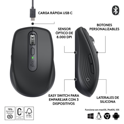 Ratón Inalámbrico por Bluetooth Logitech MX Anywhere 3S/