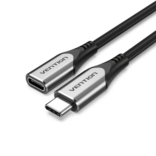 Cable Alargador USB 3.1 Tipo-C Vention TABHF/ USB Tipo-C Macho - USB Tipo-C Hembra/ Hasta 60W/ 5Gbps/ 1m/ Gris